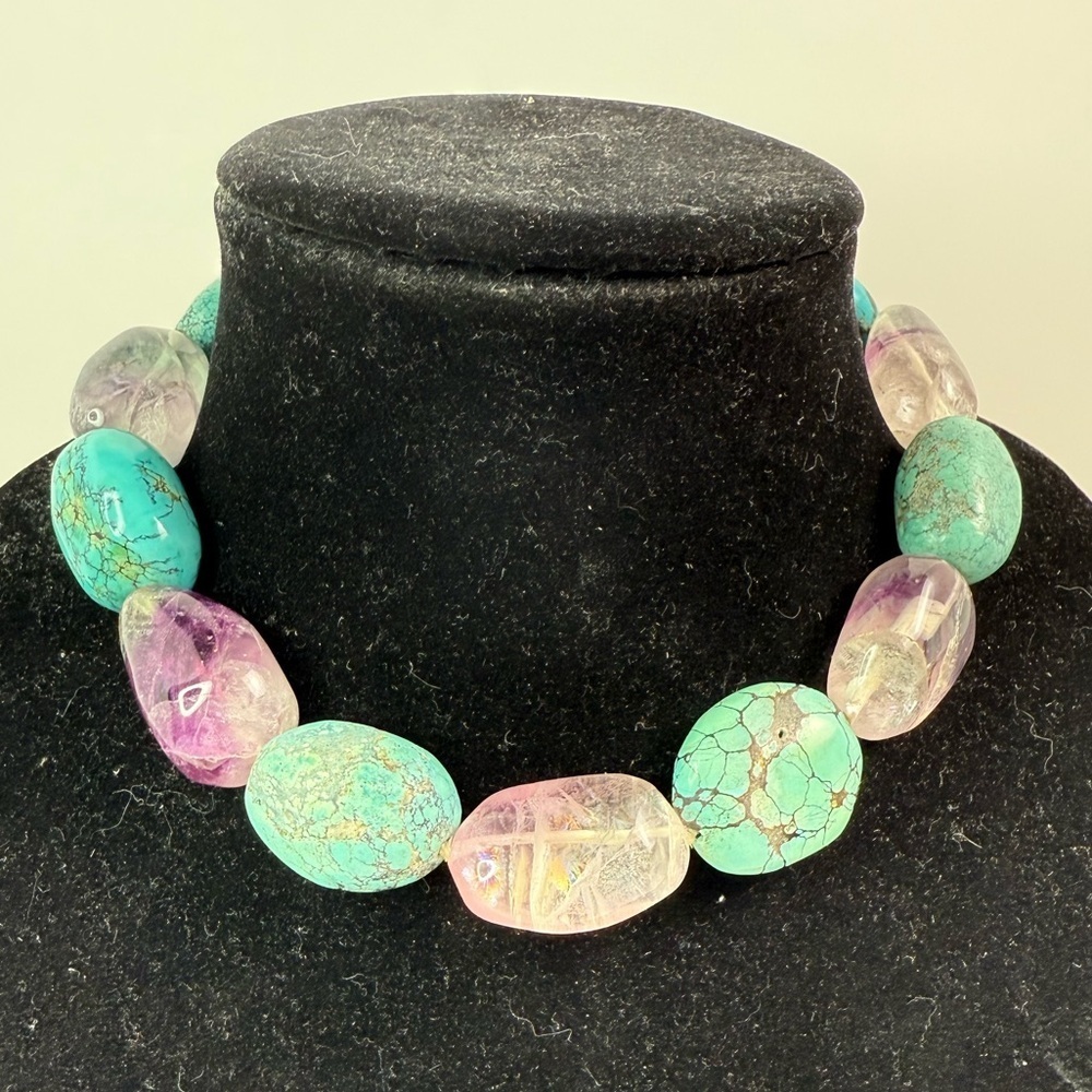 Vintage Kenneth Lane turquoise necklace- amethyst/ fluorite - Picture 17 of 17